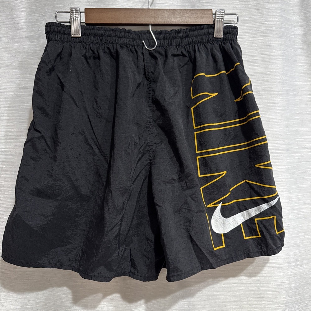Rare Vintage NIKE Block Letters Spell Out Swoosh Swimming Trunks Shorts 90s SZ L